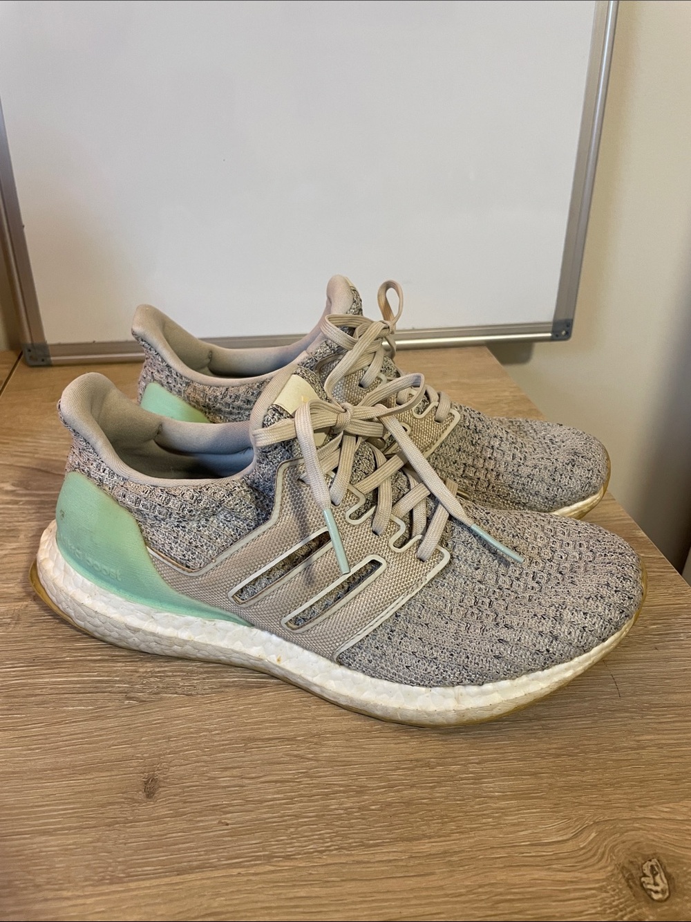 Adidas Ultraboost Light Gray Knit with Mint Heel
